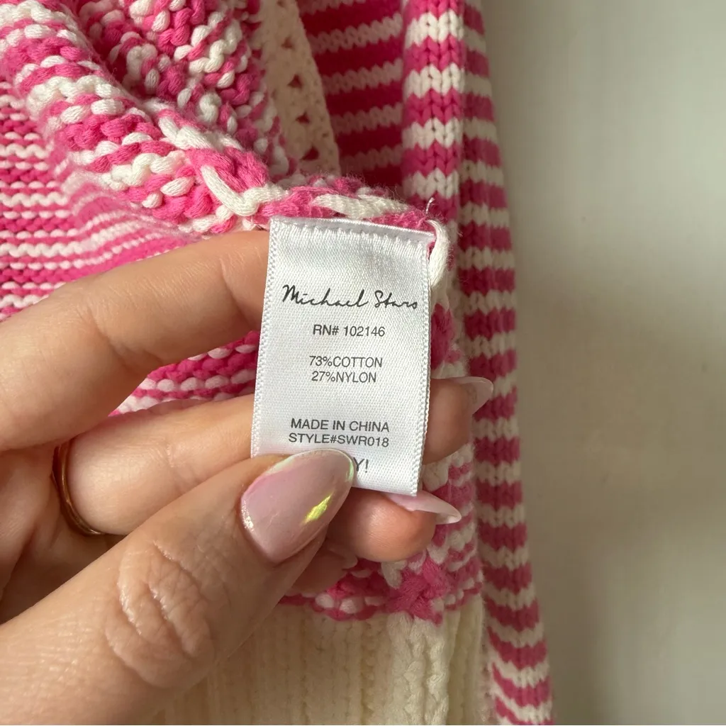 Michael Stars Adaline Pink & White Striped Cardigan Sweater S - Image 7