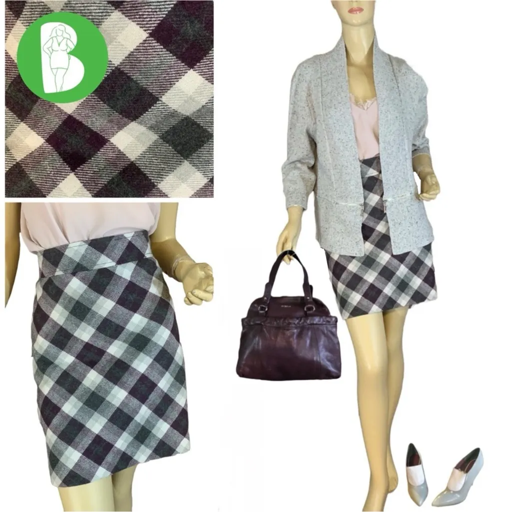 LOFT PURPLE & GRAY PLAID POLY/WOOL BLEND SKIRT NWT (6) - Image 2