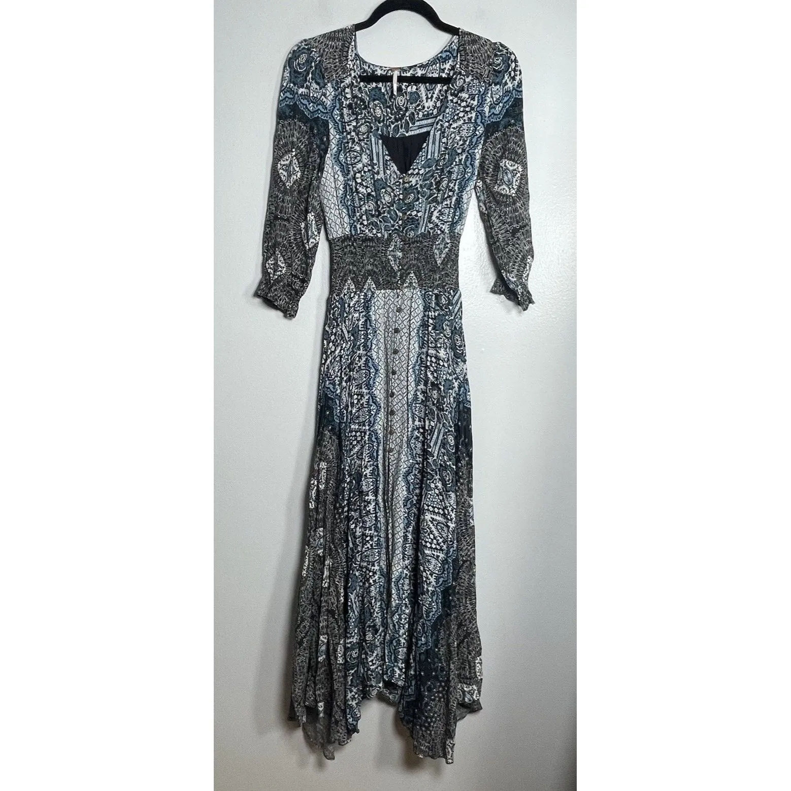 FREE PEOPLE Mexicali Rose Smocked Waist Maxi Dress Blue Size XS Boho Bohemian - Image 2