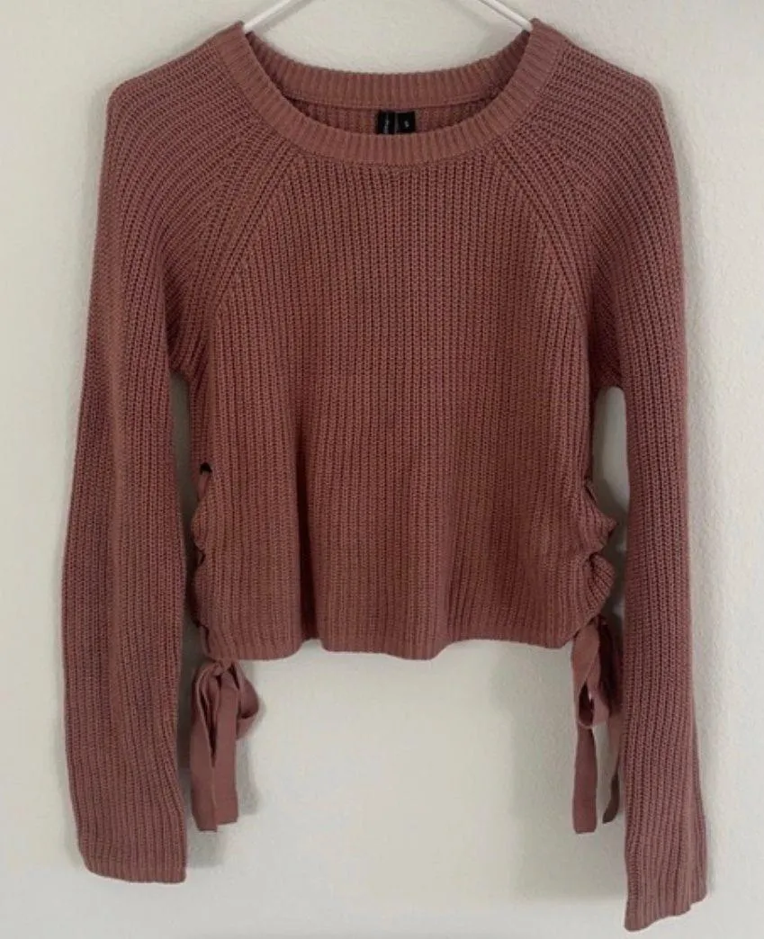 Moon & Madison Brown Knit Lace Up Sides Sweater - Image 2