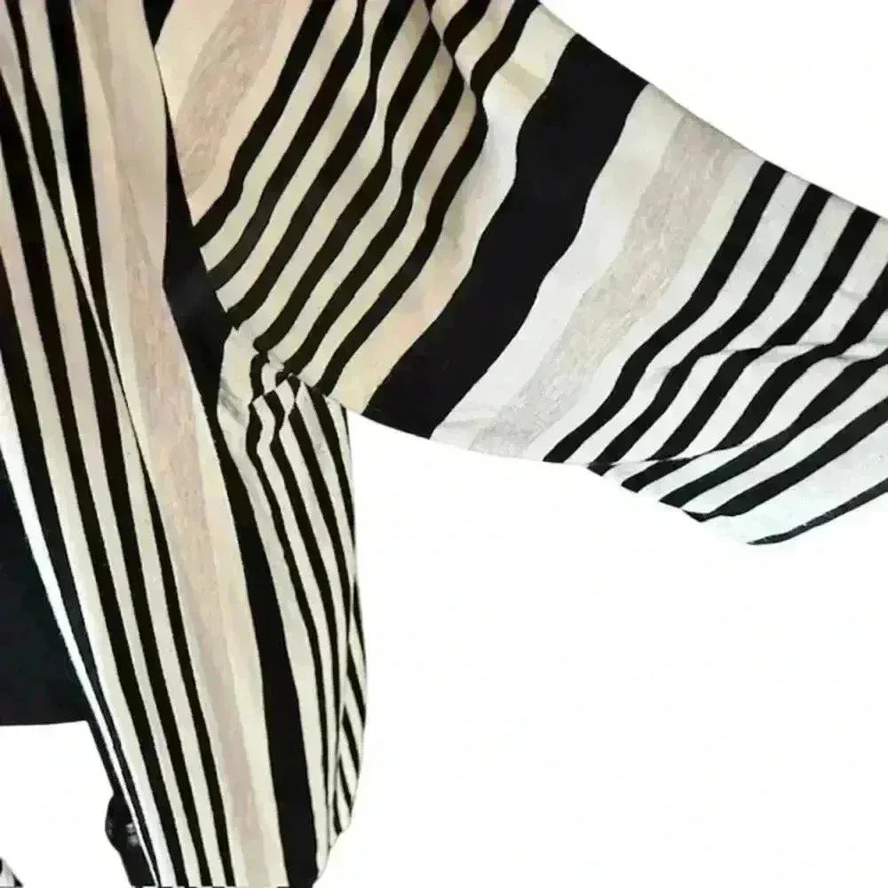 Catherine's Lightweight Open Front Striped Cardigan, size 3X Black - Image 2