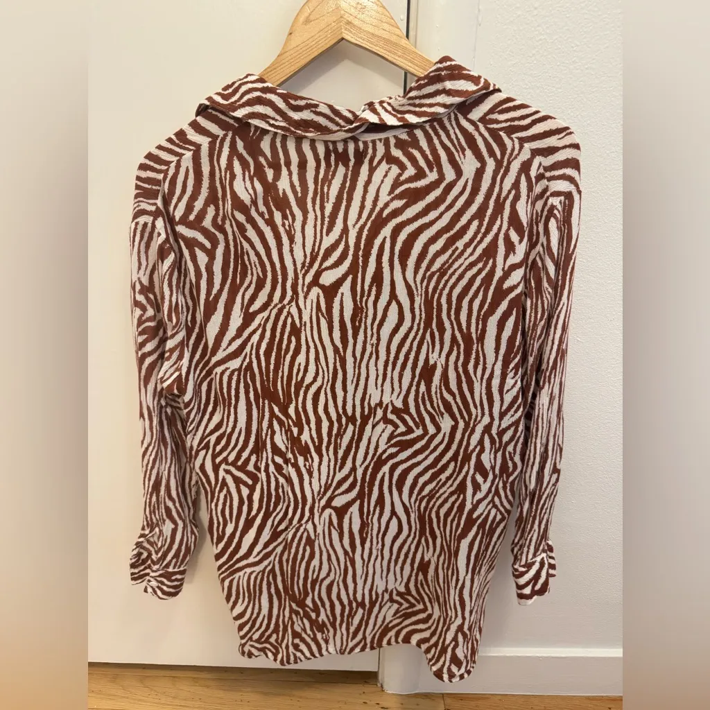 Nasty Gal Brown & White Zebra Print Button-Down Shirt - Image 5