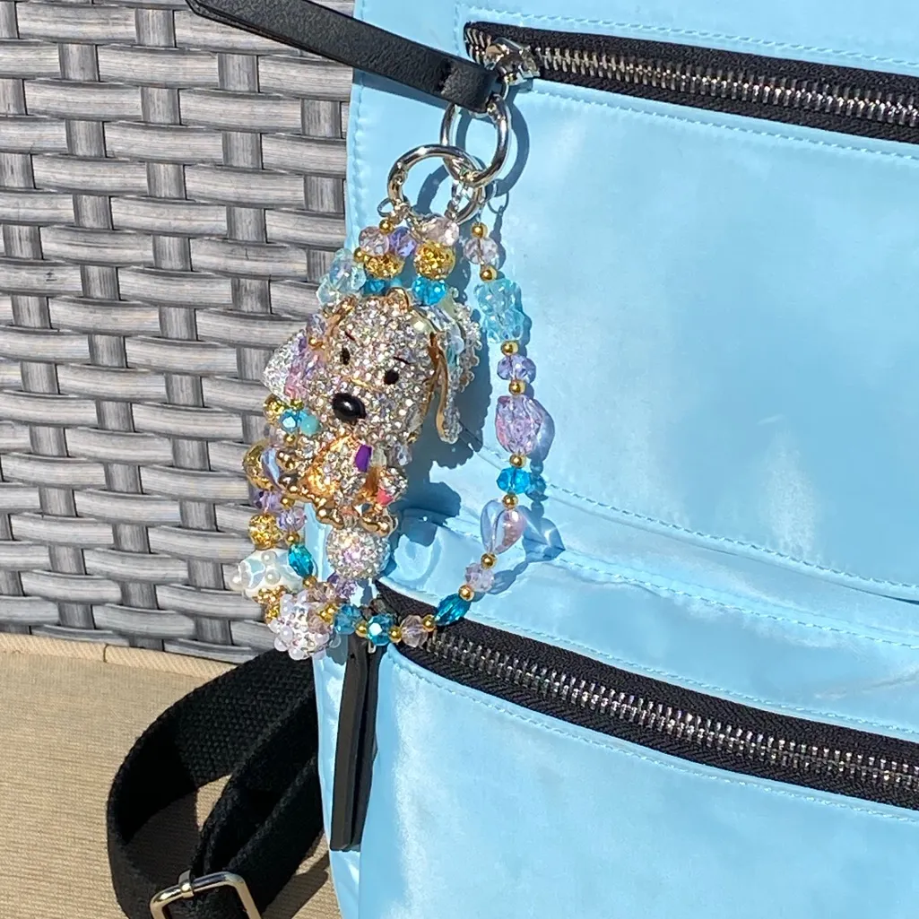 🐰Luxury Bag/Phone Chain Charm/Keychain Sparkly Bling Beads Rhinestone Pink Bunny - Image 11