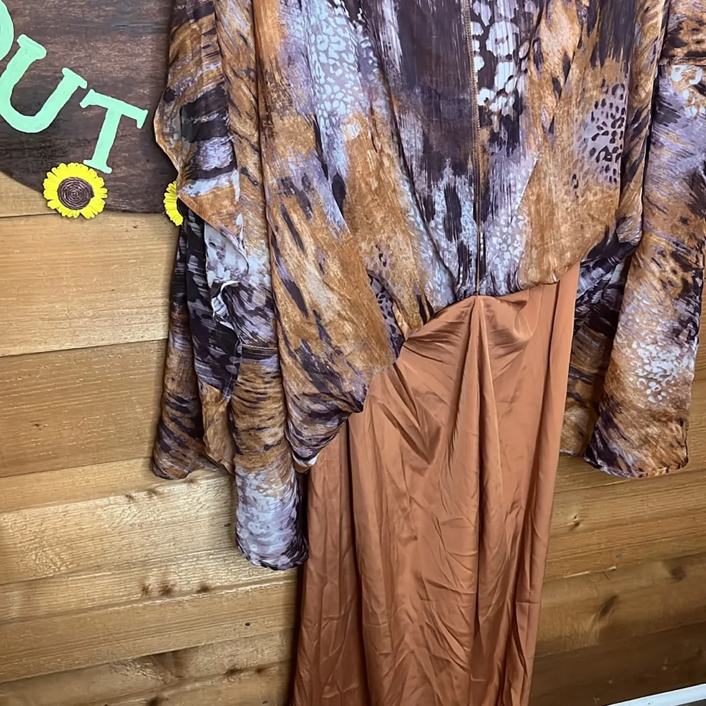 NWT ASOS Leopard Sheer Backless Puff Sleeve Maxi Dress Purple Long Sleeve V Neck - Image 10