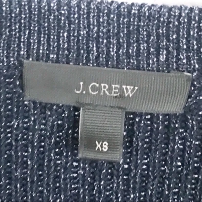 J. Crew Size XS Metallic‎ Blue Silver Ribbed V Neck Button Front Cardigan - Image 5