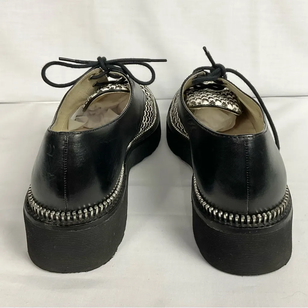 MICHAEL KORS Vivia Lace Up Oxford Haircalf Shoes Sz 8.5 Houndstooth Black White - Image 7