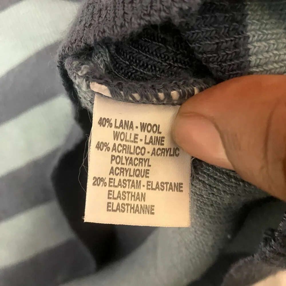 Arpel Made in Italy Women's Blue Stripped Wool Blend Rib Knit Sweater Size M - Image 5