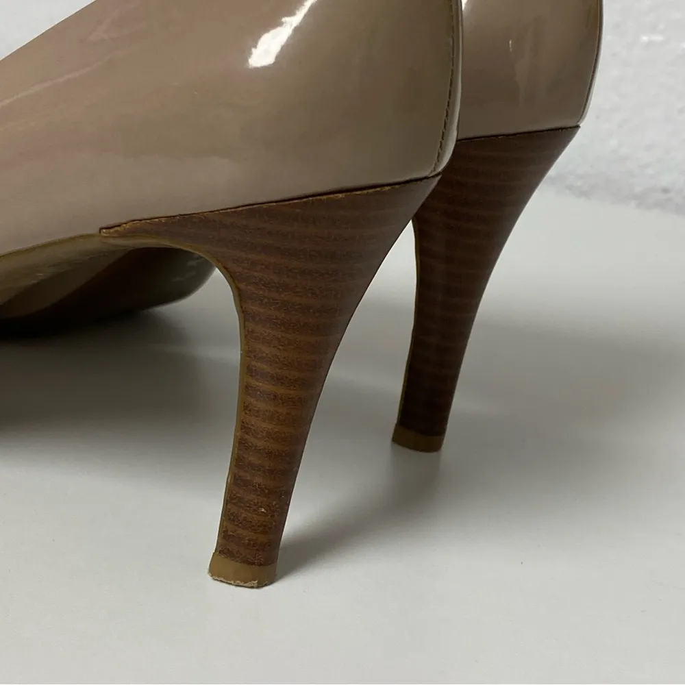 Calvin Klein Kyle Nude Patent Leather Peep Toe Pump Heels - Size 9.5M - Image 7