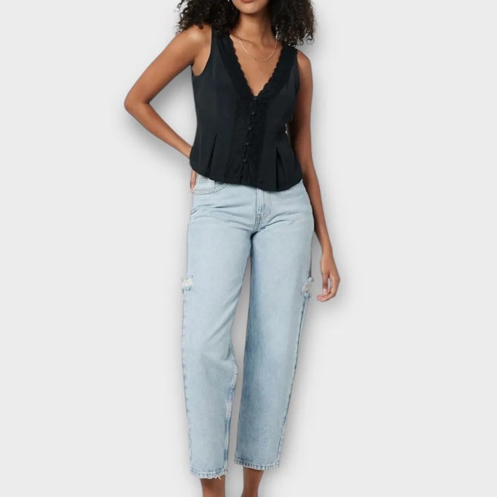 The Drop Women's Paloma Lace Trimmed Sleeveless Top, Black, XL Black - Image 2