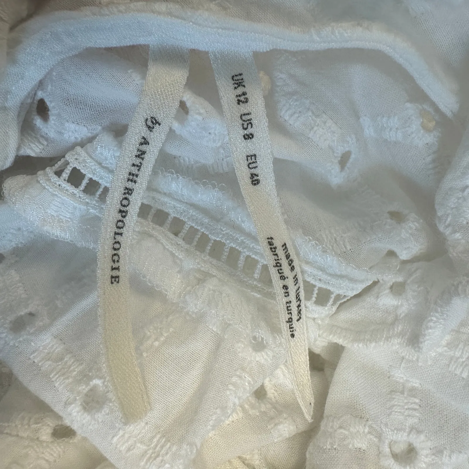 Anthropologie Sz 8 Thames White Eyelet Ruffle Peasant Dress Boho Cottage Prairie - Image 11