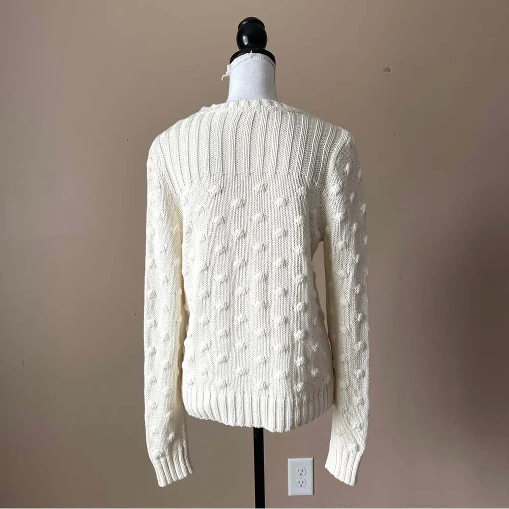 VINCE CAMUTO | Cream Pom Pom Chunky Cable Knit Sweater Sz M - Image 4