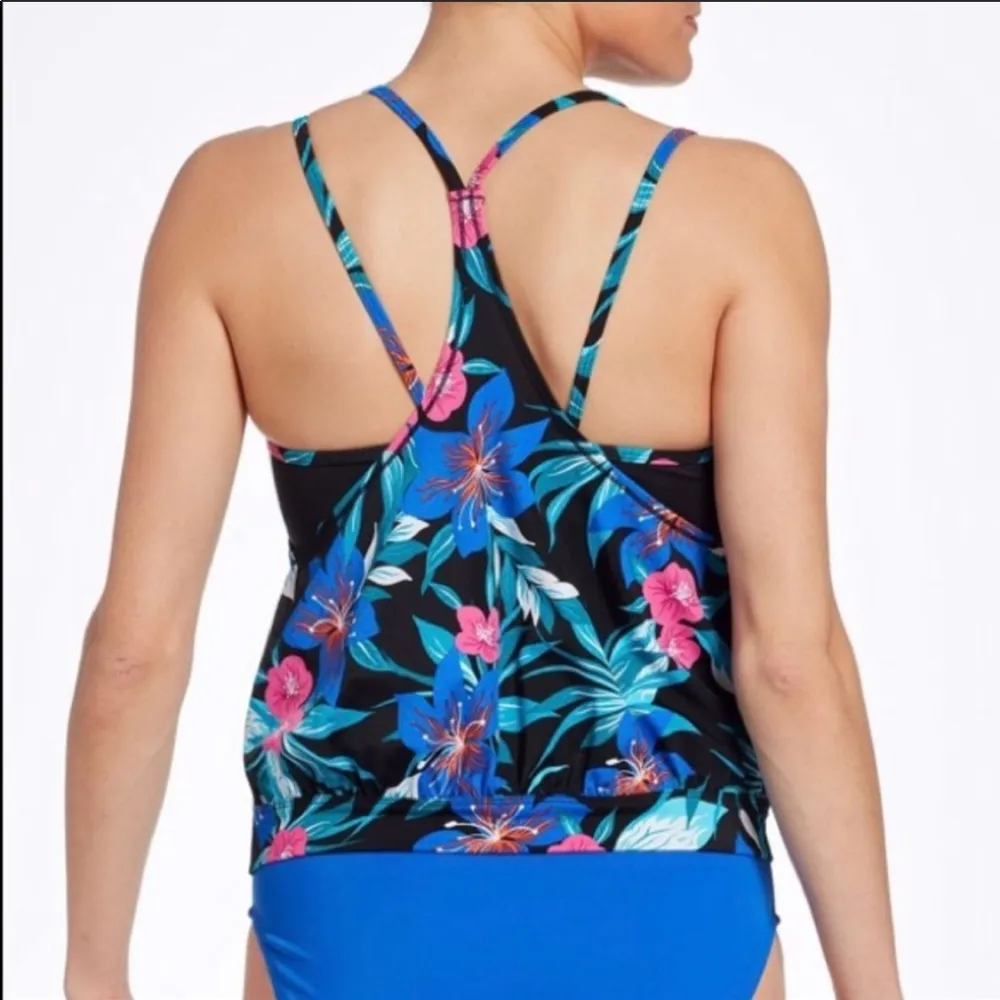 DSG Rosey Tankini Tropical Jogger Top Medium NEW Blue - Image 2