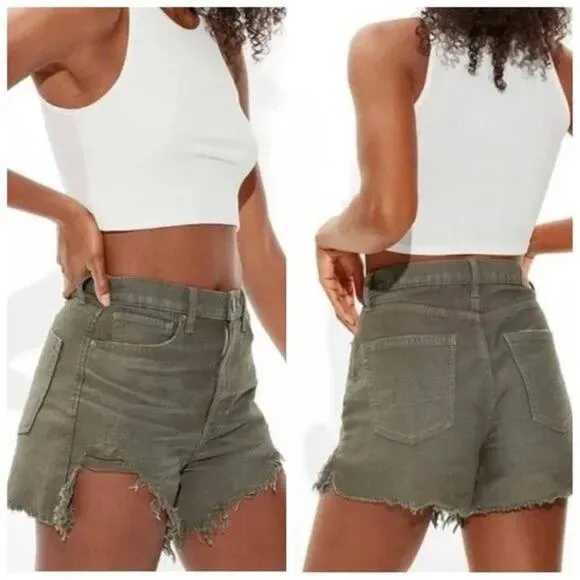 American Eagle Highest Rise Mom Shorts 12 Olive Green *NWOT FLAWED* - Image 2