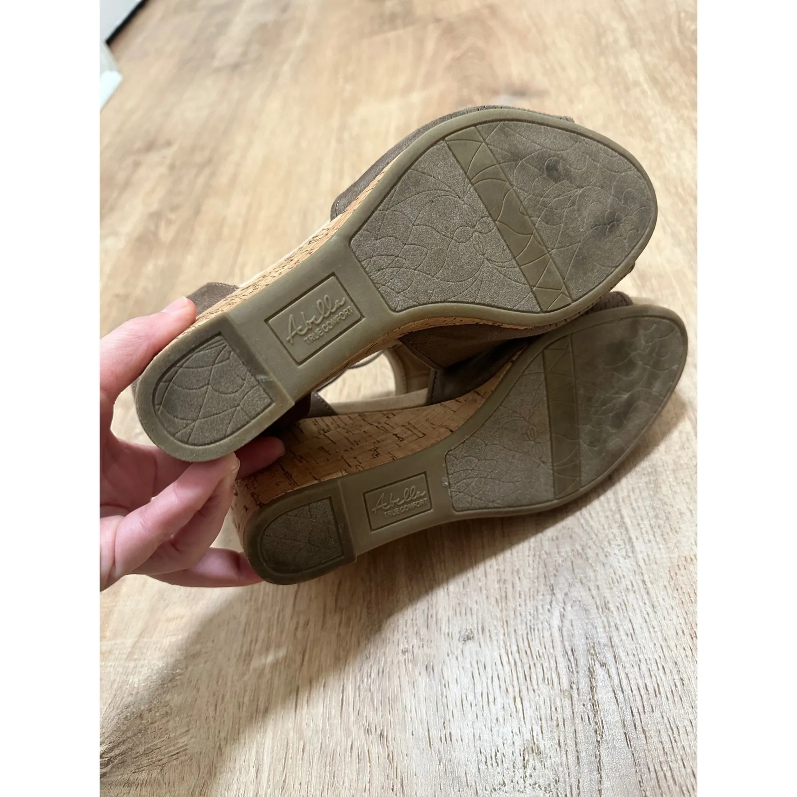 ABELLA | True Comfort Women Brown Suede Peep Toe Wedge Sandals Size 8.5 - Image 5