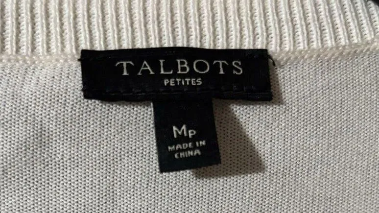 Talbots Cardigan Womens Medium Petite Black White Stripe Ruffle Button Sweater - Image 7