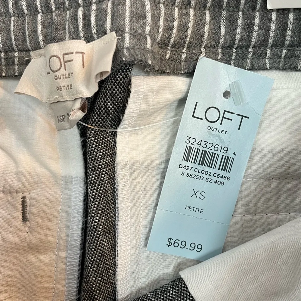 LOFT Soft Knit Tapered Pull-On Elastic Drawstring Pant Gray White Pinstripe XSP - Image 10