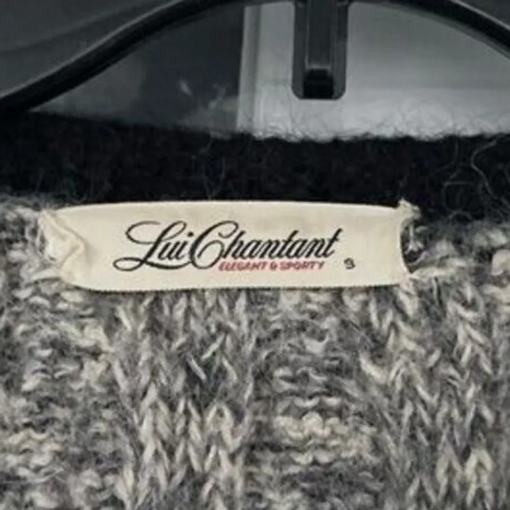 T3 VTG Lui Chantant Black Trim Cable Knit Button Up Cardigan Sweater Size S Gray - Image 2