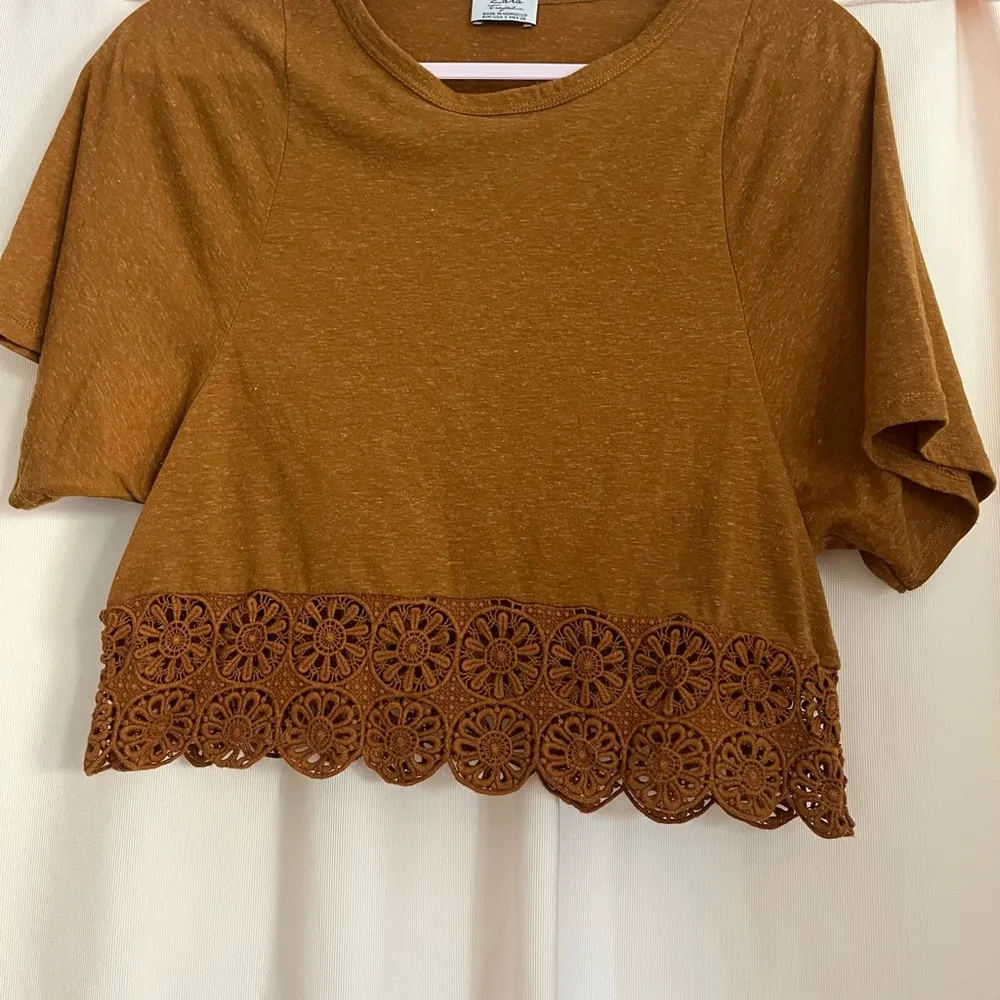 Zara White and Brown Embellished Crop Blouse - Image 2