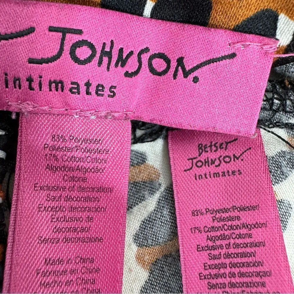 Betsy Johnson Leopard Print Sateen Flannel Pajama Set Brown Black Large - Image 8