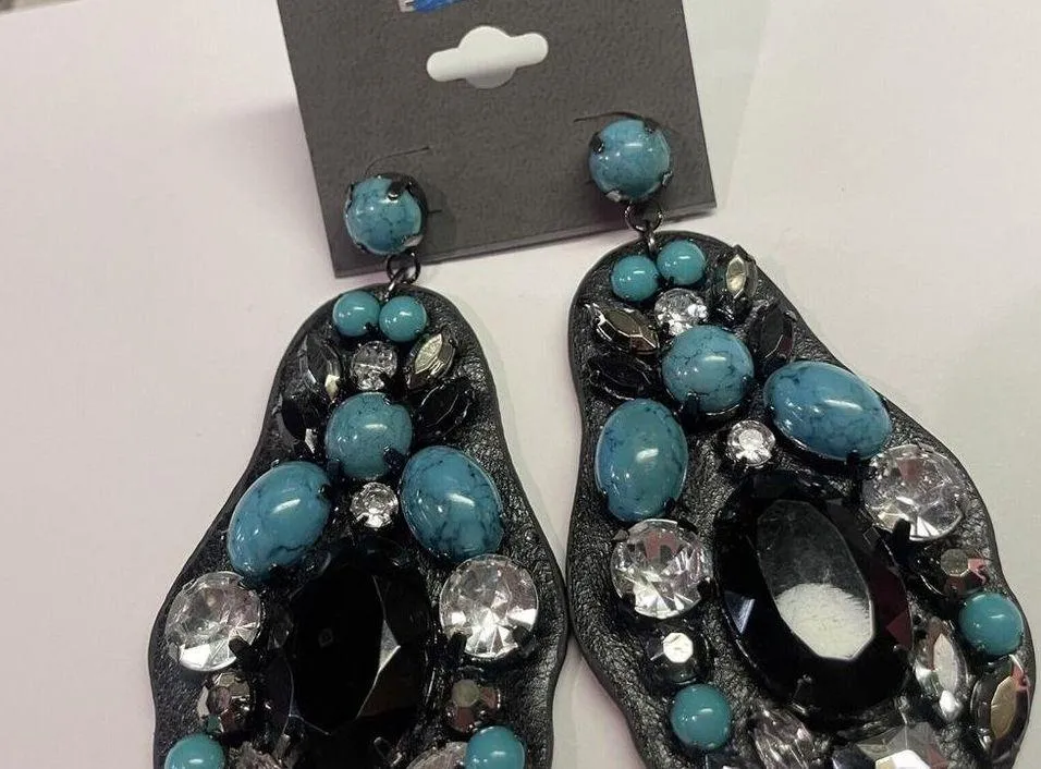 Express Dangle Drop Statement Costume Earrings Pierced $18 Blue / Black - Image 3