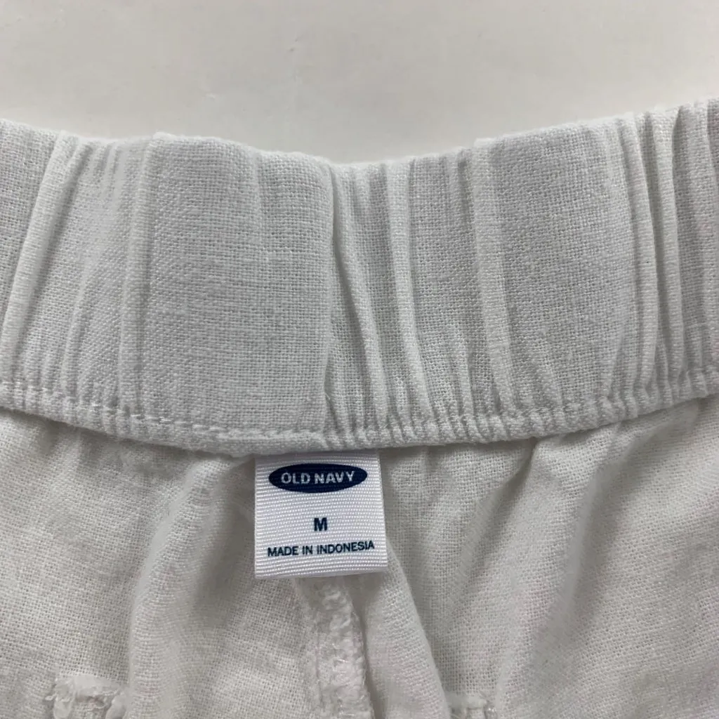 Old Navy White Linen Blend High Rise Pull On Shorts M - Image 2