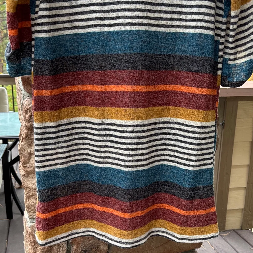 Wanna B Size M Boho Striped Mini Dress Tunic Top Tan Blue Ivory Gray Wine - Image 11