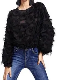 Fringe Patch Mesh Blouse - Image 3