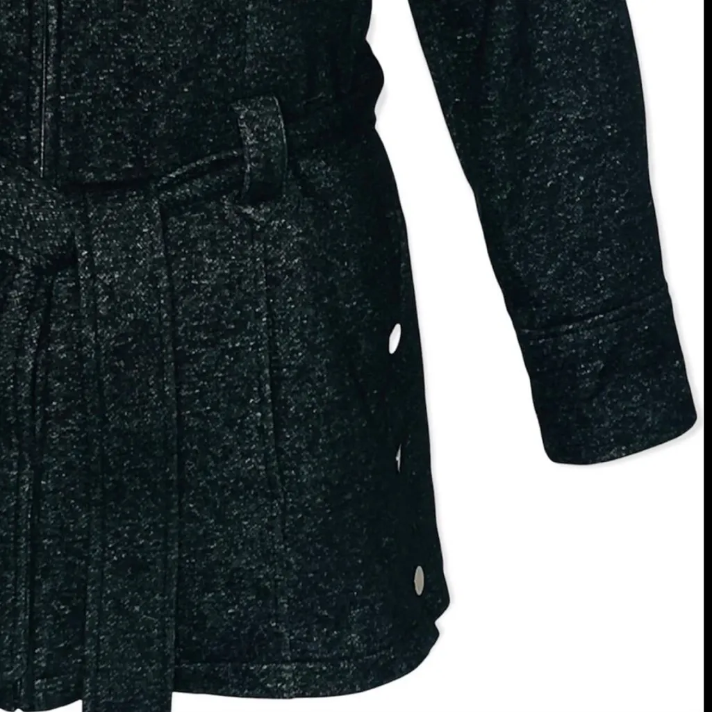 Jones New York Belted Pea Coat Jacket Size Small Charcoal Fabric Coat with Hood - Image 5