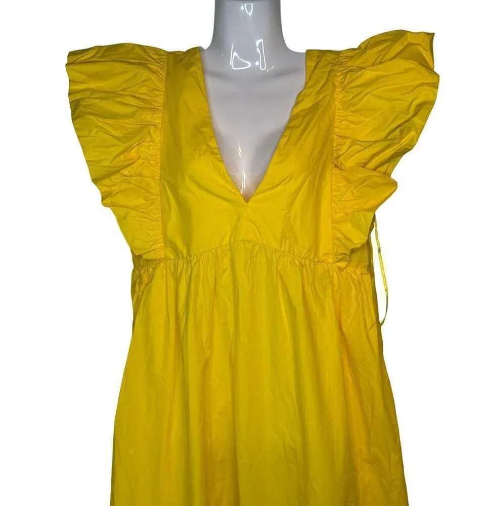 Anthropologie Maeve Yellow‎ V-Neck Flutter-Sleeve Babydoll Dress Small NWT - Image 3