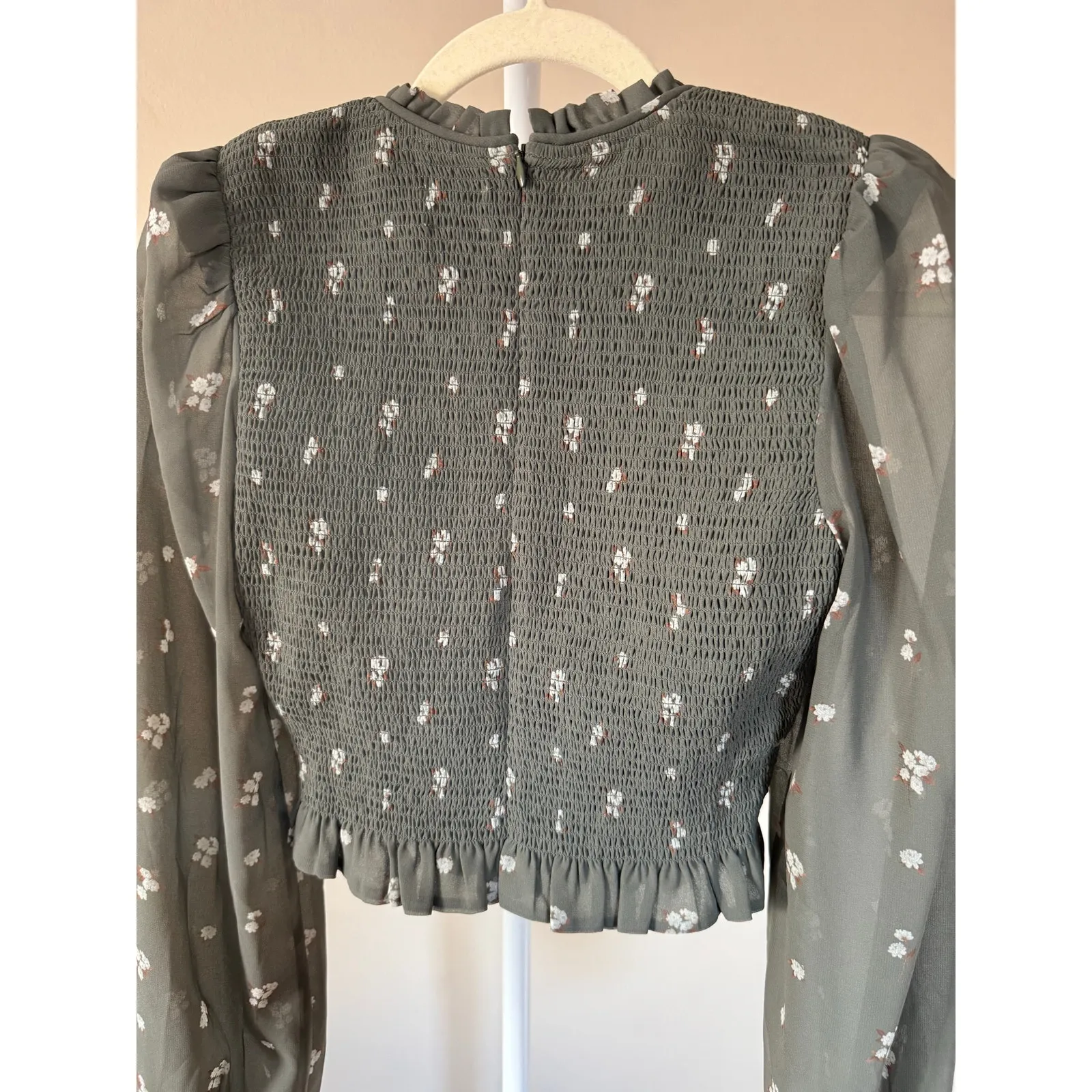 Wilfred Aritzia Fairycore Bohemian Cottagecore Green Floral Smock Long Sleeve S - Image 4