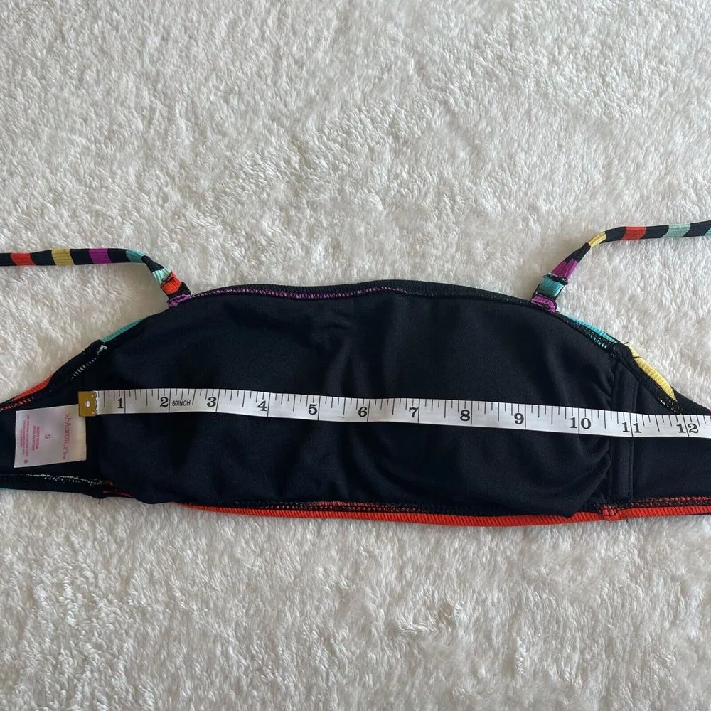 Xhilaration Bandeau Bikini Top Womens S Multicolor Rainbow Striped‎ Vibrant Pool - Image 7