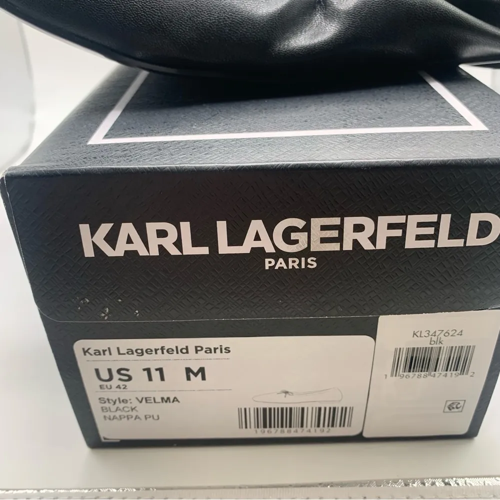 NWB Karl Lagerfeld Paris Velma Ballet Flat black leather bow size US 11M EU 42 - Image 3