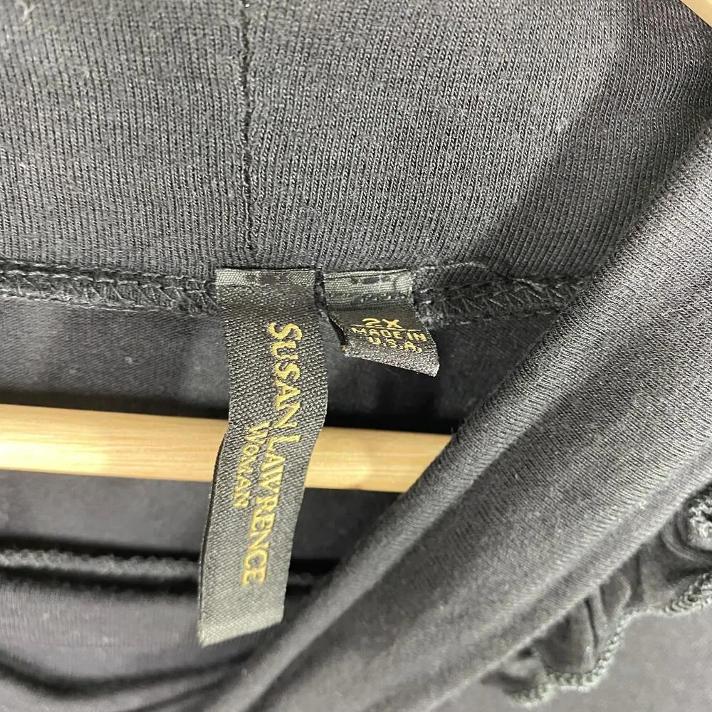 Susan Lawrence Top Women 2X Solid Black Long Sleeve Lettuce Trim Rayon Stretch - Image 5