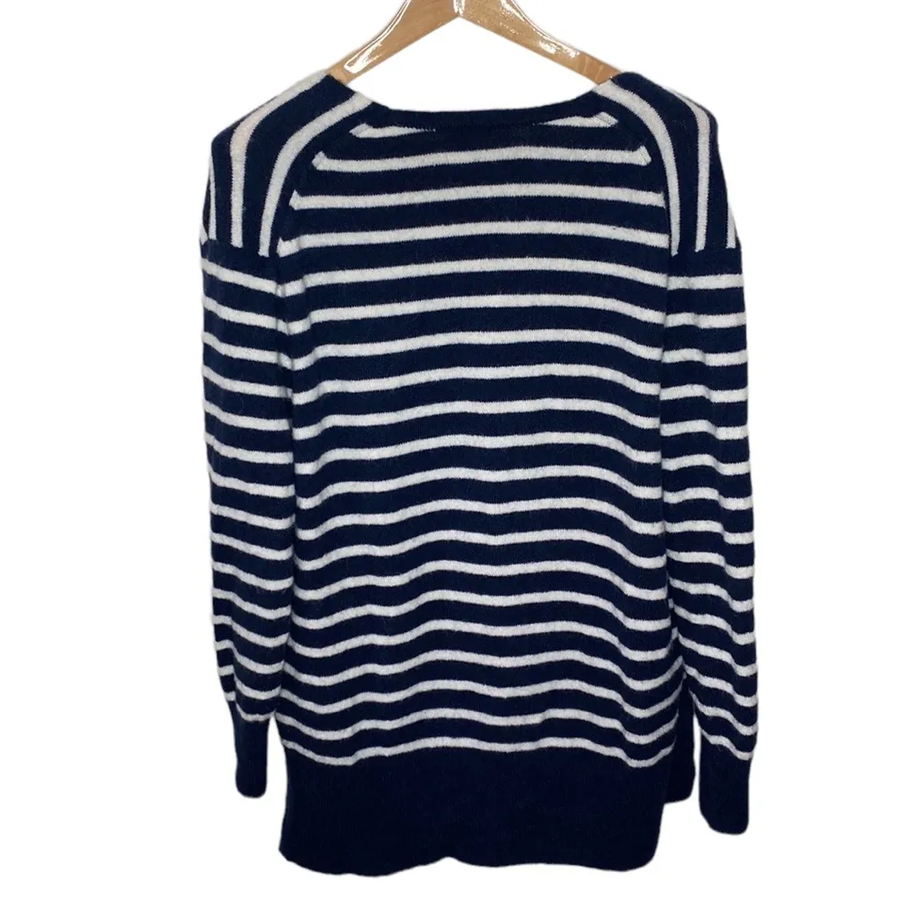 Madewell Cozy Walker striped longline plush alpaca blend cardigan navy white M - Image 21