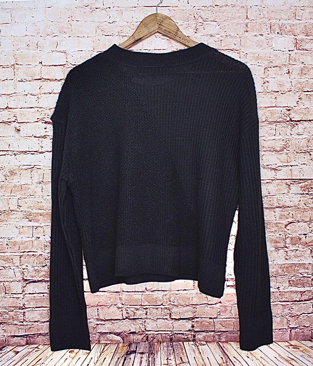 | Black Crewneck Asymmetrical Carpet Sweater - Image 2