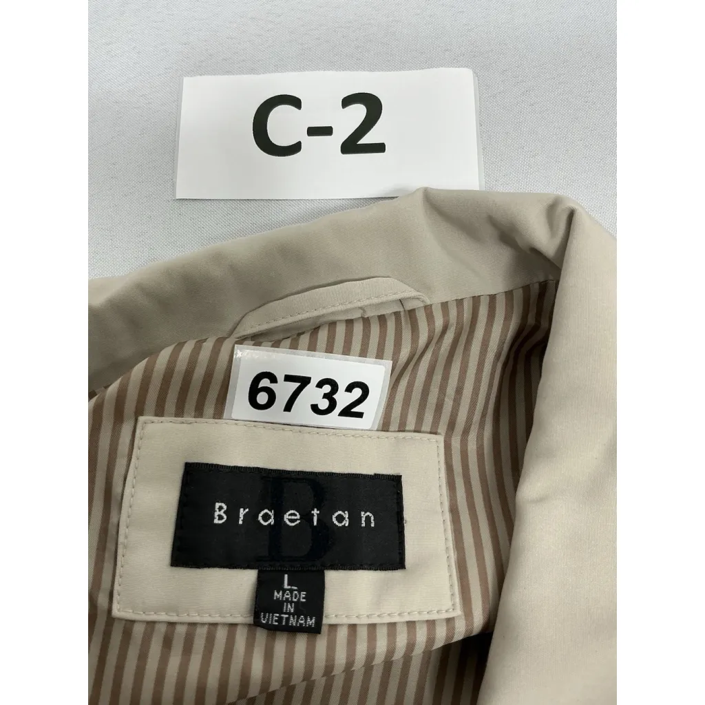 Womans Excellent Condition Braetan Lines Windbreaker Large Tan 3/4 Length Brown - Image 3