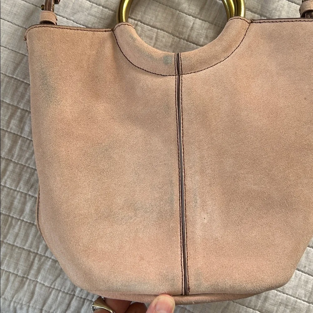 J.Crew baby pink suede 100% leather brass ring small tote bag crossbody​ - Image 6