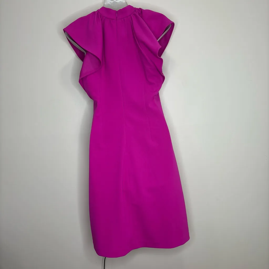 Calvin Klein size 6 Fuchsia Pink Flutter sleeve high neck Dress Office - Image 3