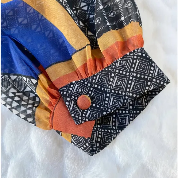 Bisou Bisou‎ Multicolored Block Print Faux Wrap Blouse - Image 7