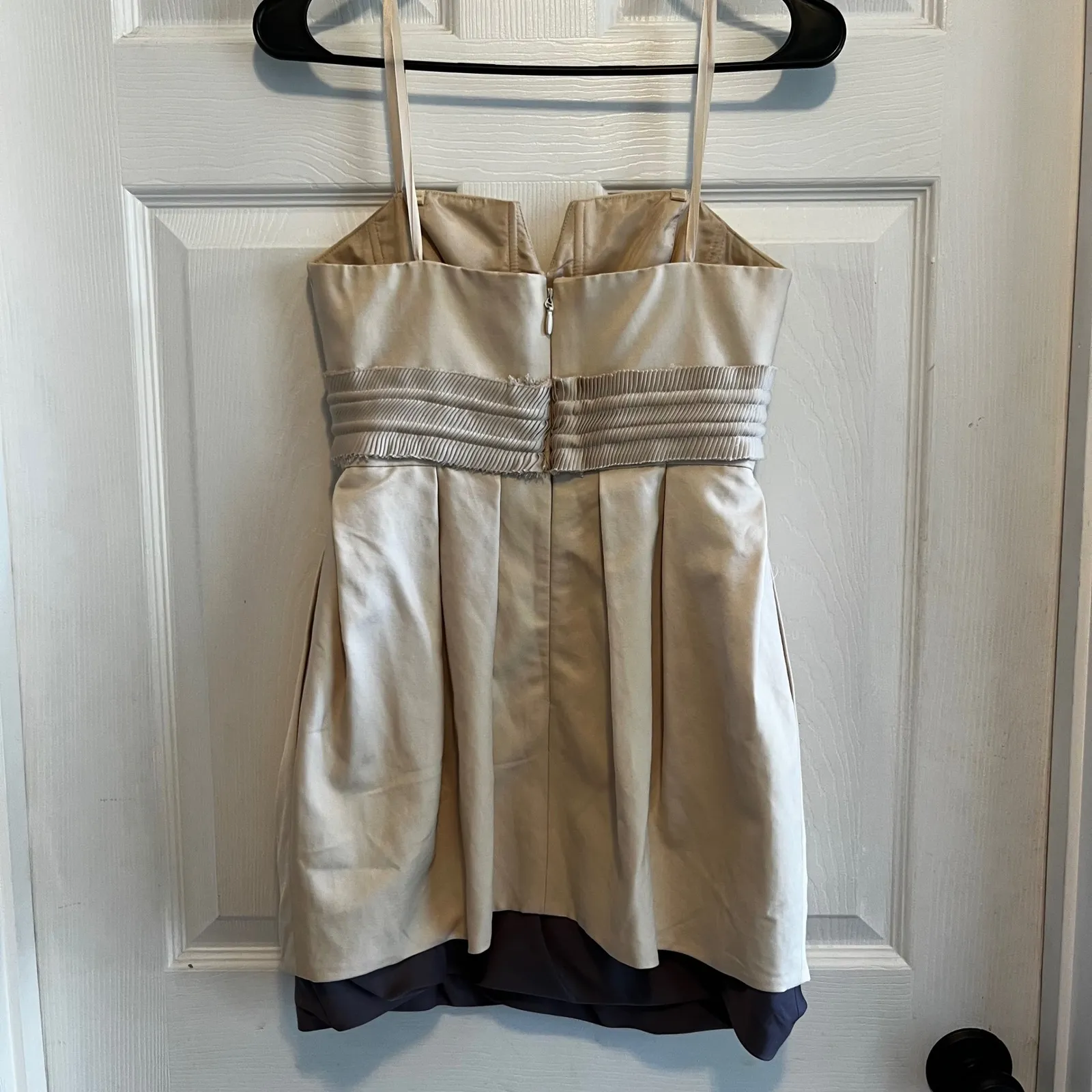 BCBG Maxazria Runway Strapless Dress Mini Party Cocktail Pleated Bustier Neutral Tan Size 0 - Image 10