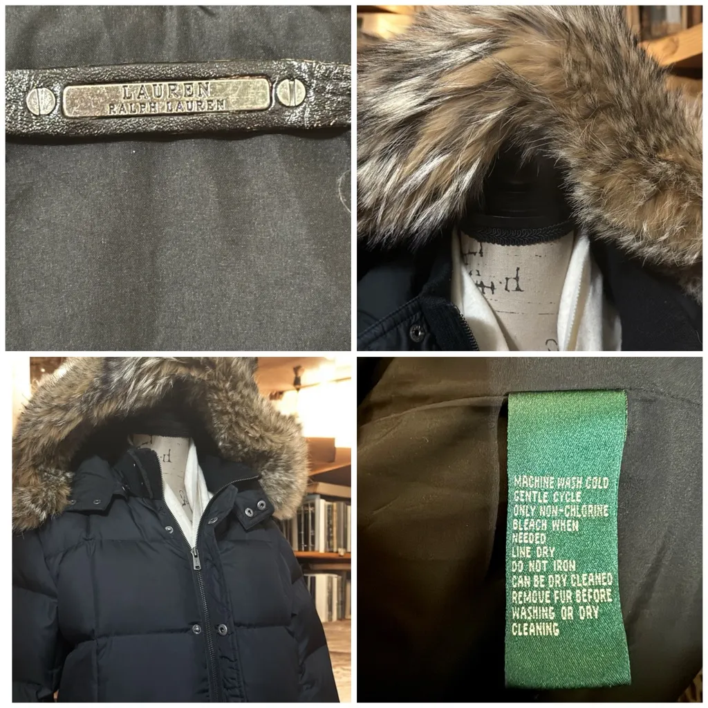 Lauren Ralph Lauren Black Puffer Longline Faux Fur Hood Coat sz Large - Image 12