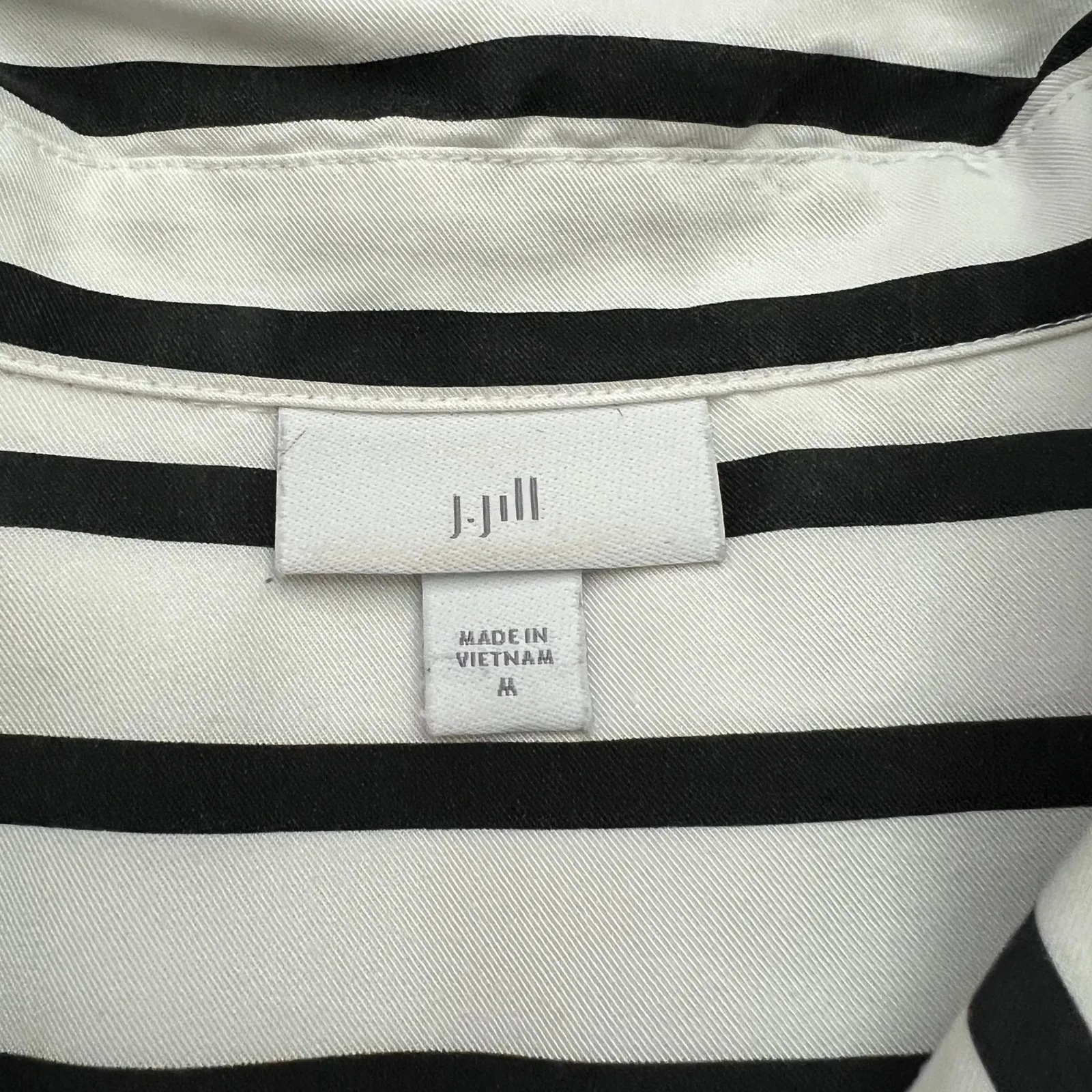 J.JILL Women's 3/4 Sleeve Polo Shirt Sz M Loose Fit White Black Striped Preppy Size M - Image 6