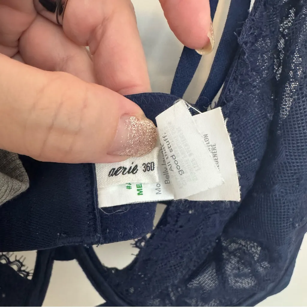 American Eagle aerie navy Unpadded Lace Show Off pings strappy Bra 36D - Image 4