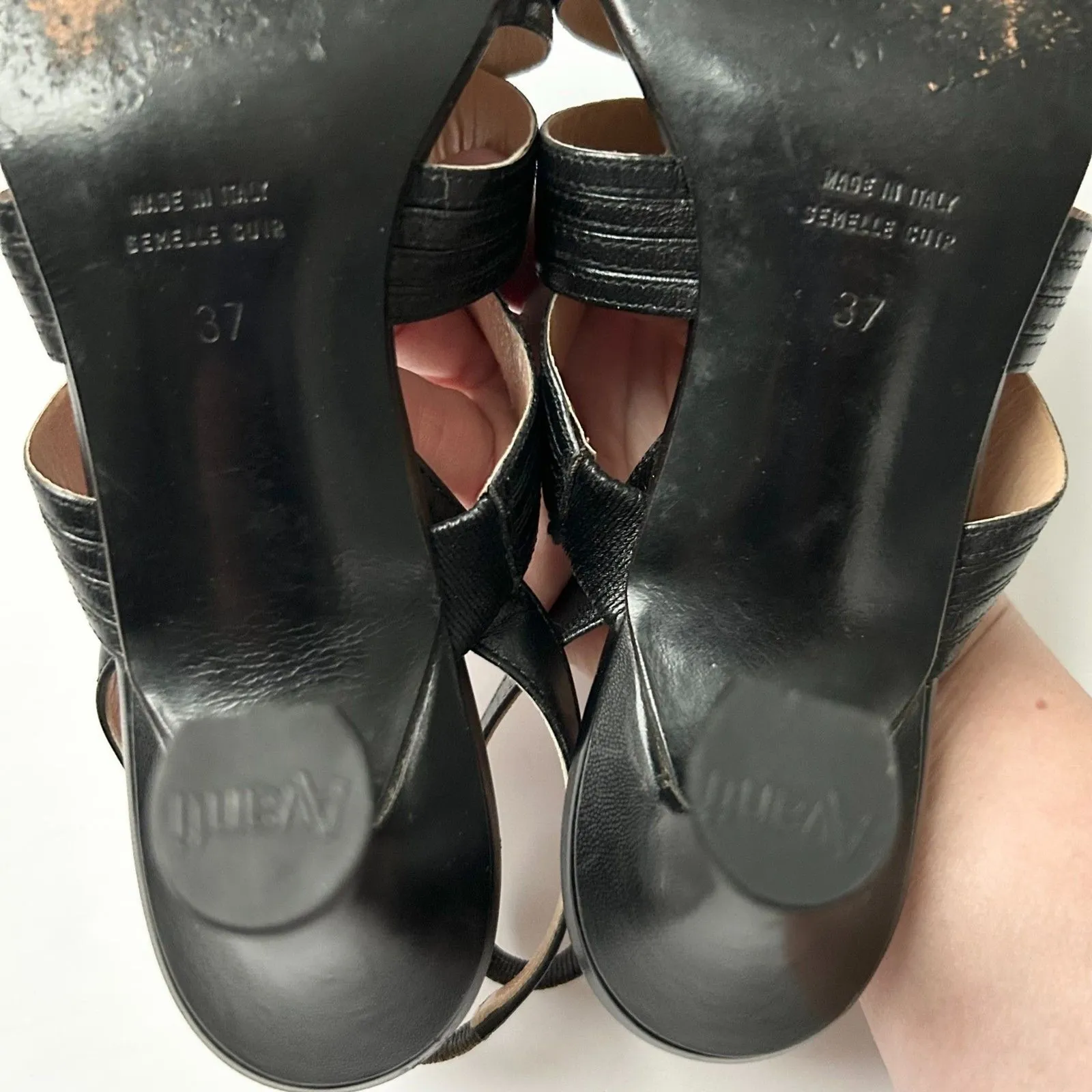 Celine Paris Black Leather Strappy Slingback Heels Sandals Size 37 IT 7 US - Image 7