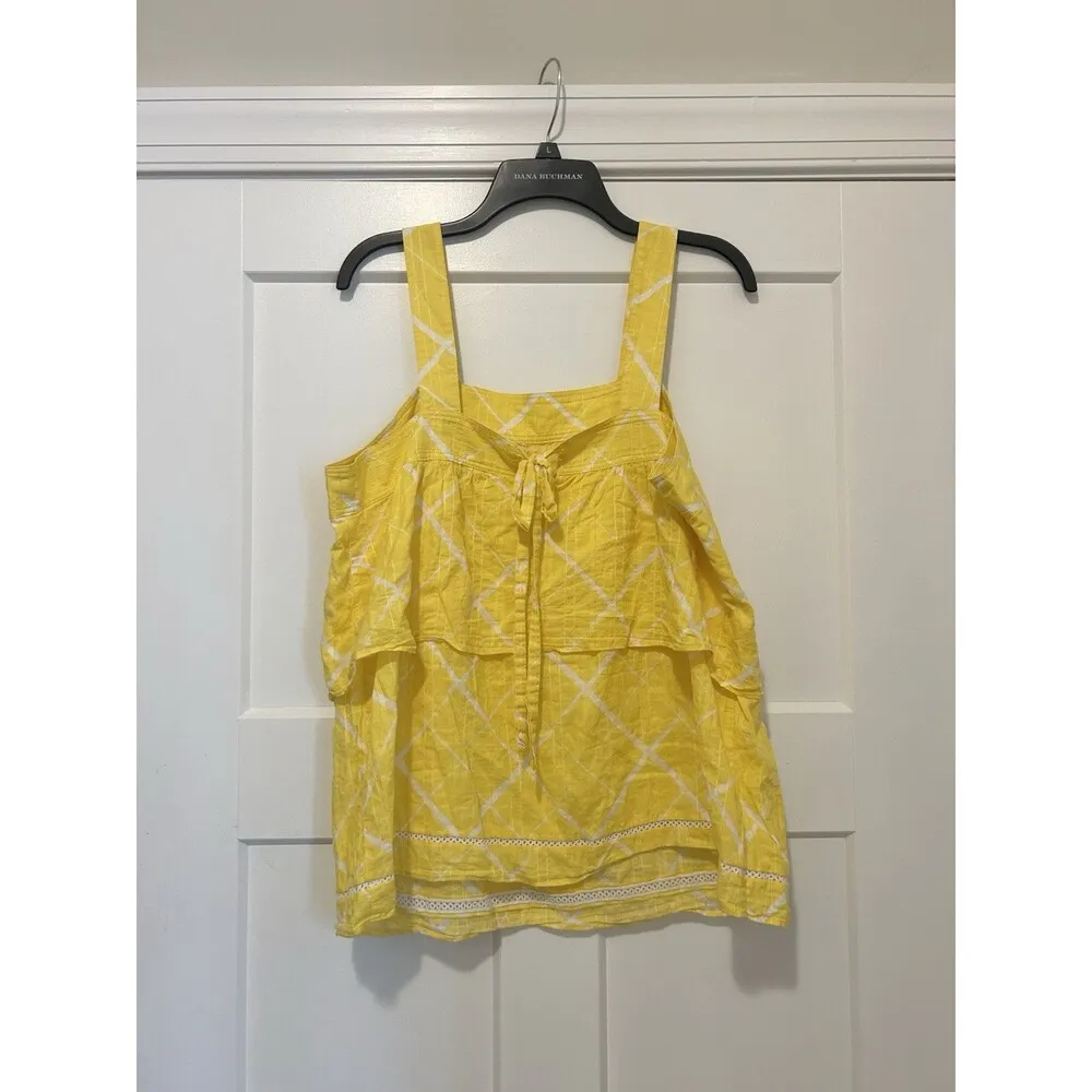 Crown & Ivy Yellow & White Check Babydoll Style Sleeveless Top Tank Size Large - Image 8