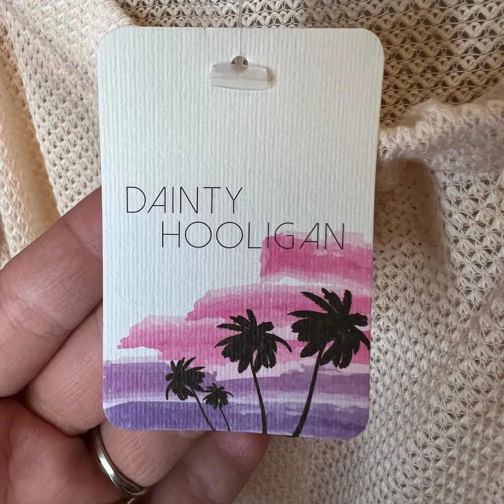 NWT Cream Knit Off The Shoulders Front Tie Short Sleeve Top Size Medium - Image 5