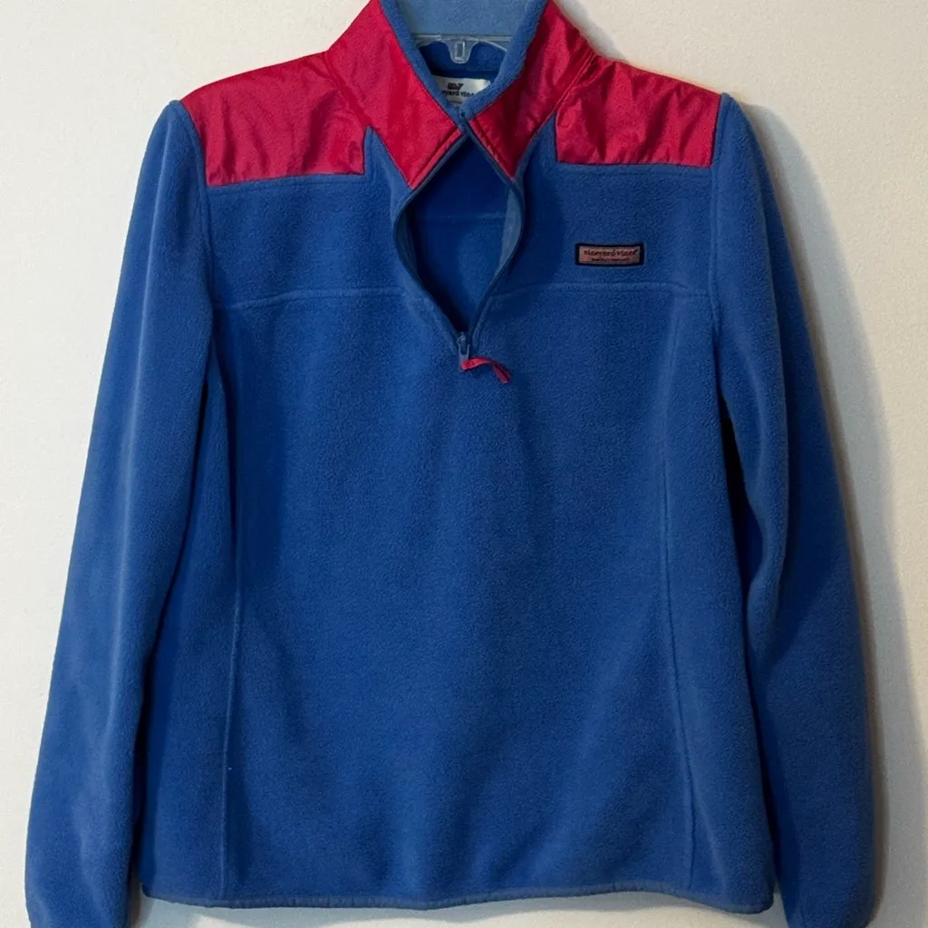 Vineyard Vines Blue and Pink 1/4 Zip Fleece - Image 2