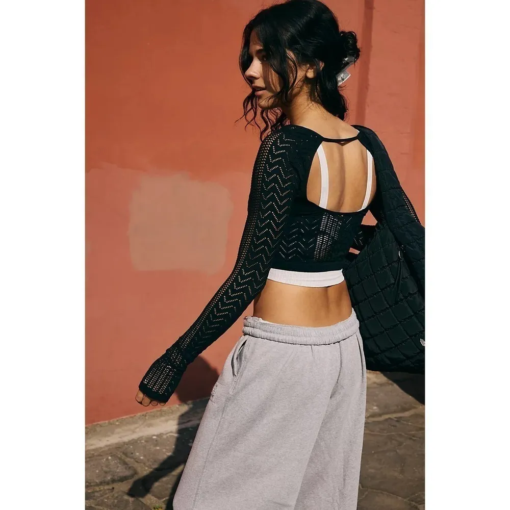 Free People FP Movement Perforation Nation Long Sleeve Top NWOT Black XL - Image 4