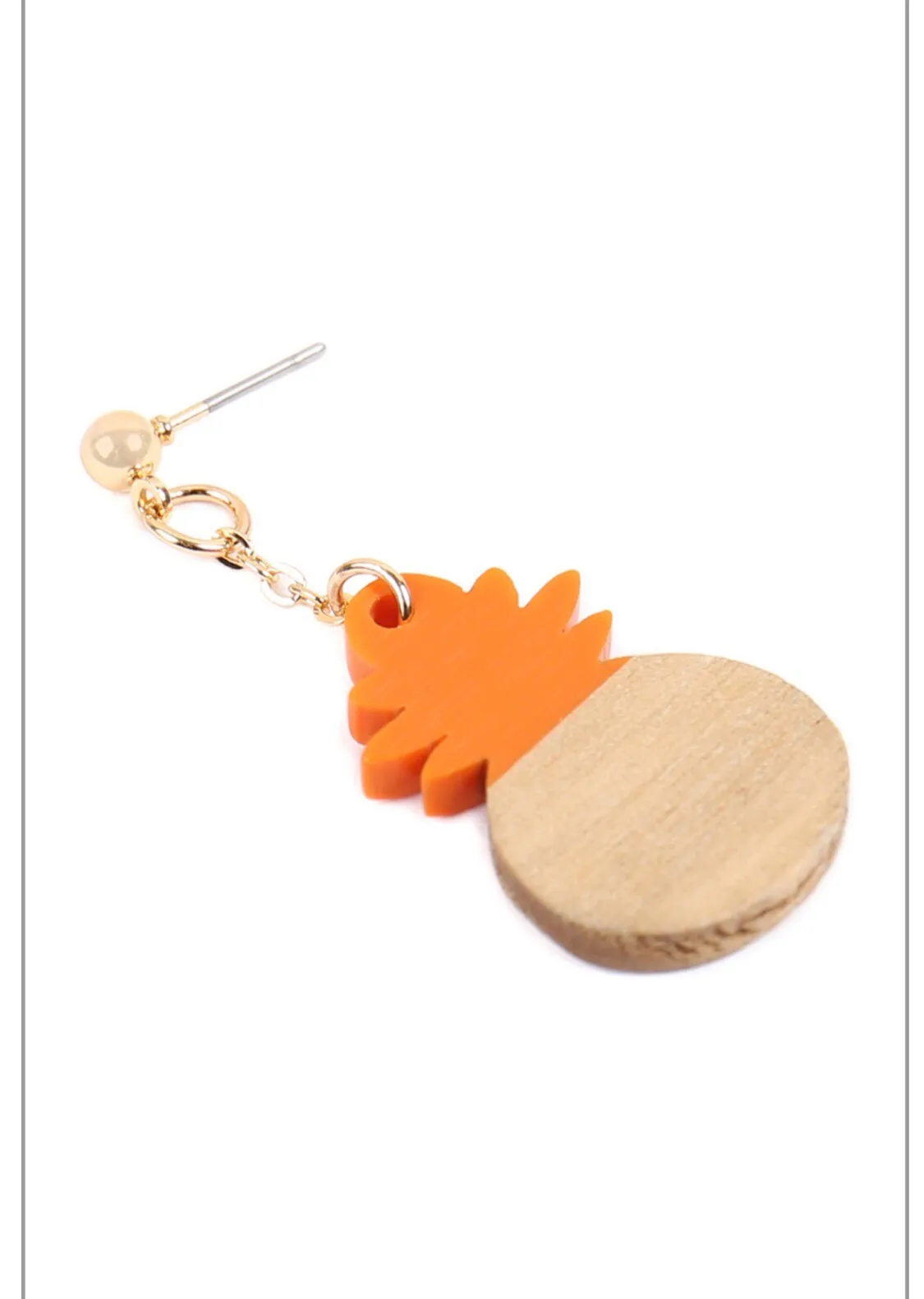 Boutique NWT!  Coral Colored Wood Pineapple Dangle Pierced Earrings - Image 2