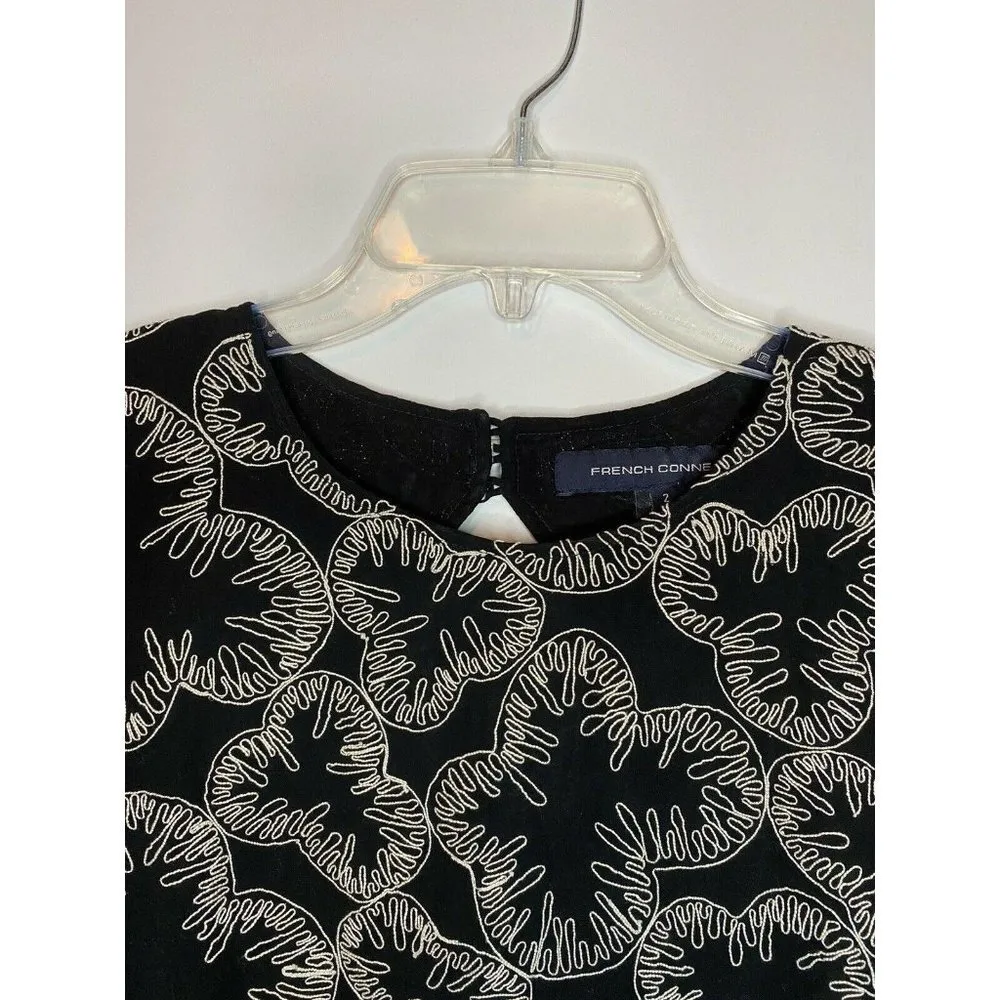 French Connection Size 2 Textured Dress Black Embroidered - Image 2
